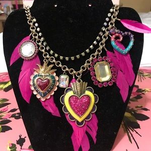 Betsey Johnson Feather Heart Statement Necklace
